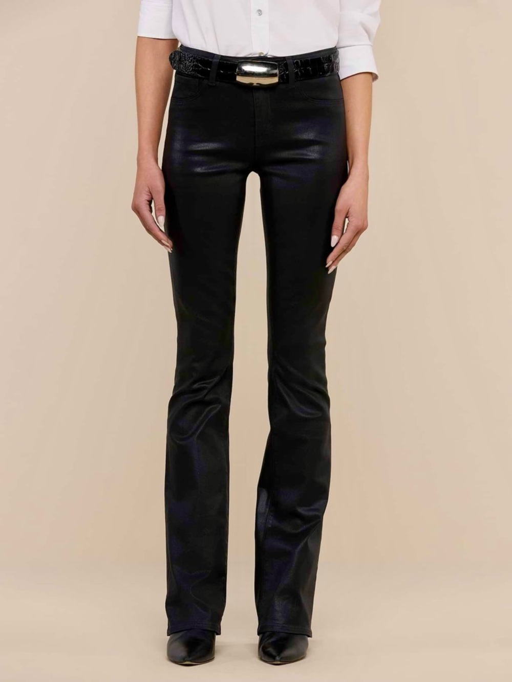L’AGENCE Selma Coated Bootcut Jeans Black Noir High Rise Stretch Size 32